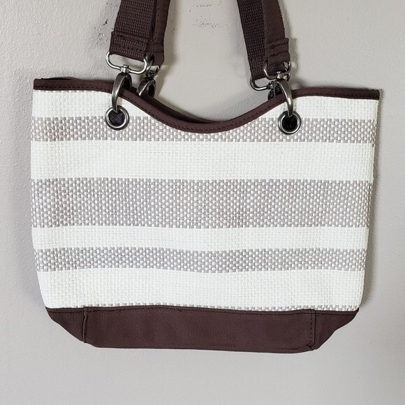 NWOT Thirty One Bag Brown and Cream Colored Woven Double Handled Tote - Picture 1 of 11